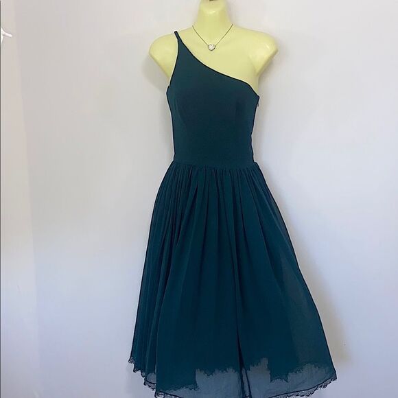 Dress The Population Dress One Shoulder Green Fit &Flare Sz Small - Picture 1 of 8